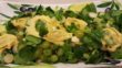 Frisk tortellini med ricotta, spinatfyld vendt med bredbladet persille, forårsløg, grøn drue og babyspinat og Morsø rapsoliedressing
